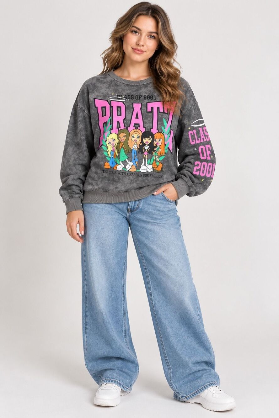 Rare Bratz Class Of 2001 Graphic Sweatshirt Gray Pink Y2K Style Size XXL